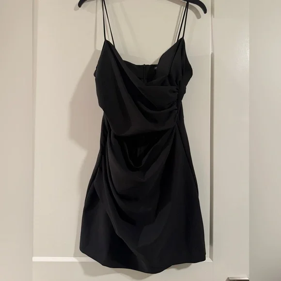 NWOT Zara Black Strappy Open Front mini dress (size L) - Picture 3 of 6